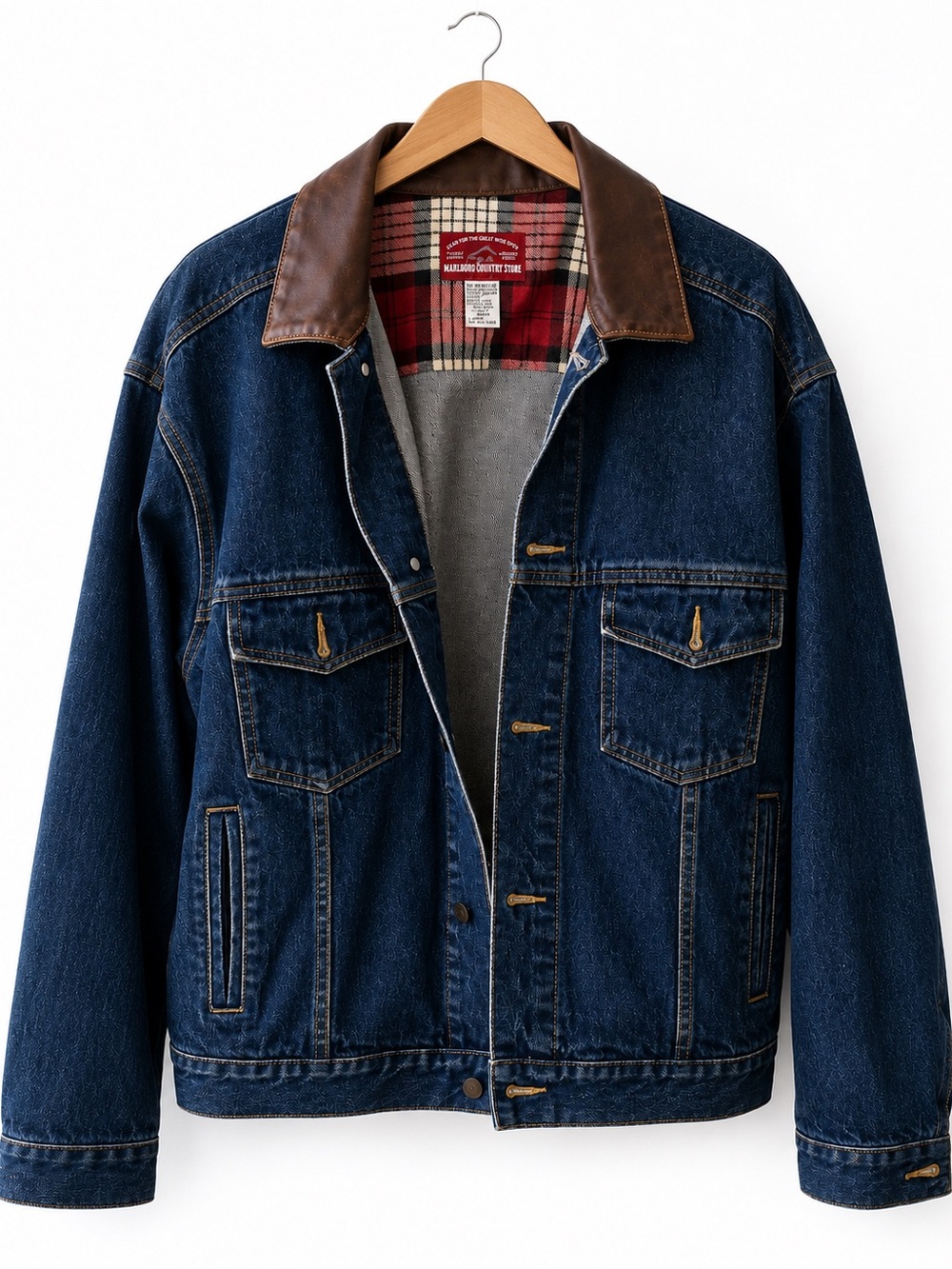 VINTAGE Marlboro Classics Denim Jacket with 100% genuine  Leather Trim
